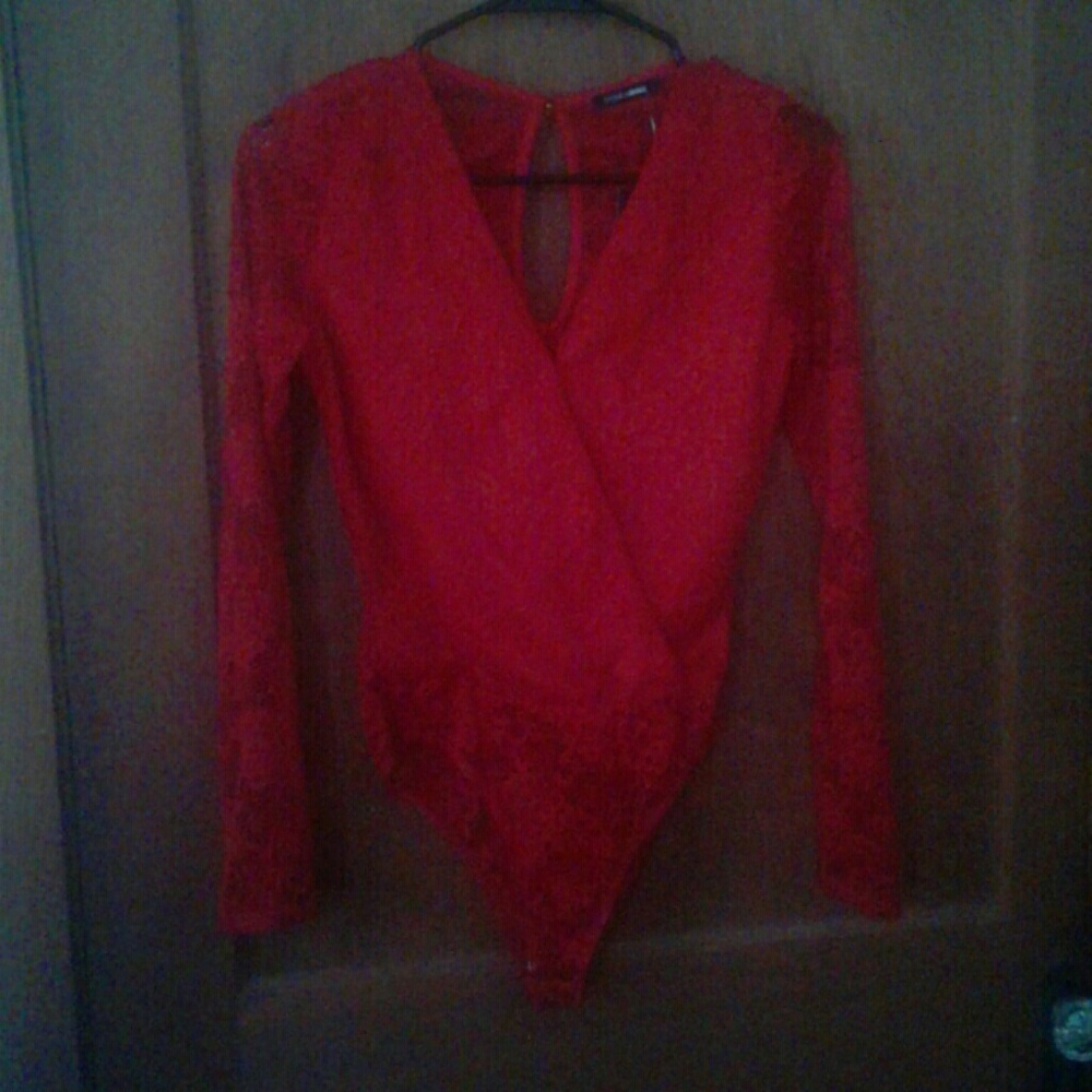 NWT Fashion Nova lace red bodysuit